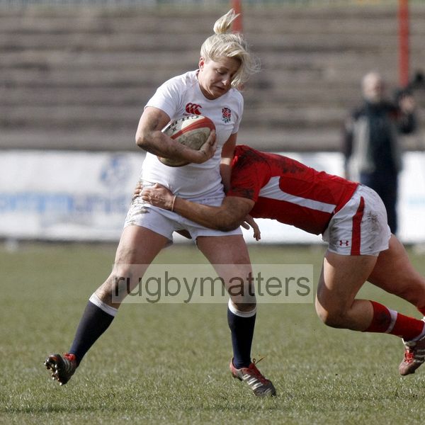 Ceri Large tackled. Wales Women v England Women at Talbot Athletic Ground, Manor Street, Port Talbot, West Glamorgan, Wales on 17th March 2013 KO 1430