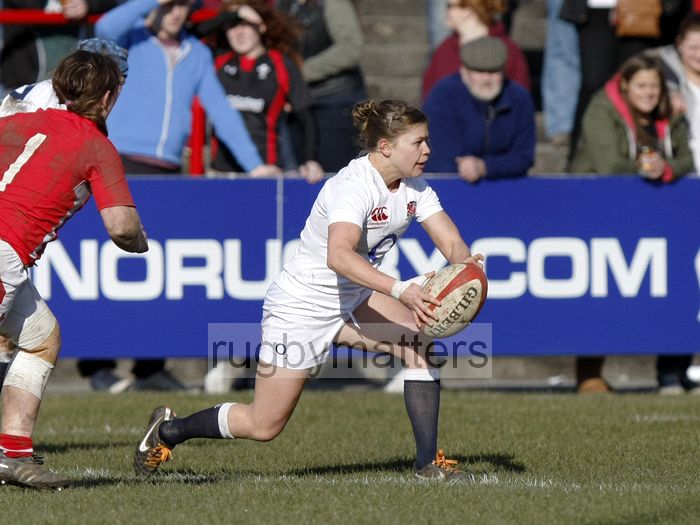 Goergina Gulliver passes the ball from the back of a ruck. Wales Women v England Women at Talbot Athletic Ground, Manor Street, Port Talbot, West Glamorgan, Wales on 17th March 2013 KO 1430