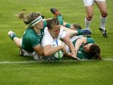 Kat McLean scores a try in the Plate Semi Final against Ireland. IRB RWC 7s at Luzhniki Stadium, Moscow, 30th June 2013