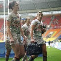 England players leave the pitch after losing their Plate Final against Australia. IRB RWC 7s at Luzhniki Stadium, Moscow, 30th June 2013