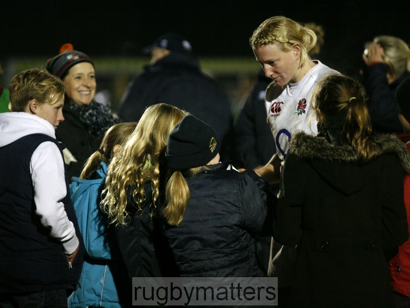 Tamara Taylor meets some of the young fans. England v New Zealand in Autumn International Series at Esher RFC, 23rd November 2012.
