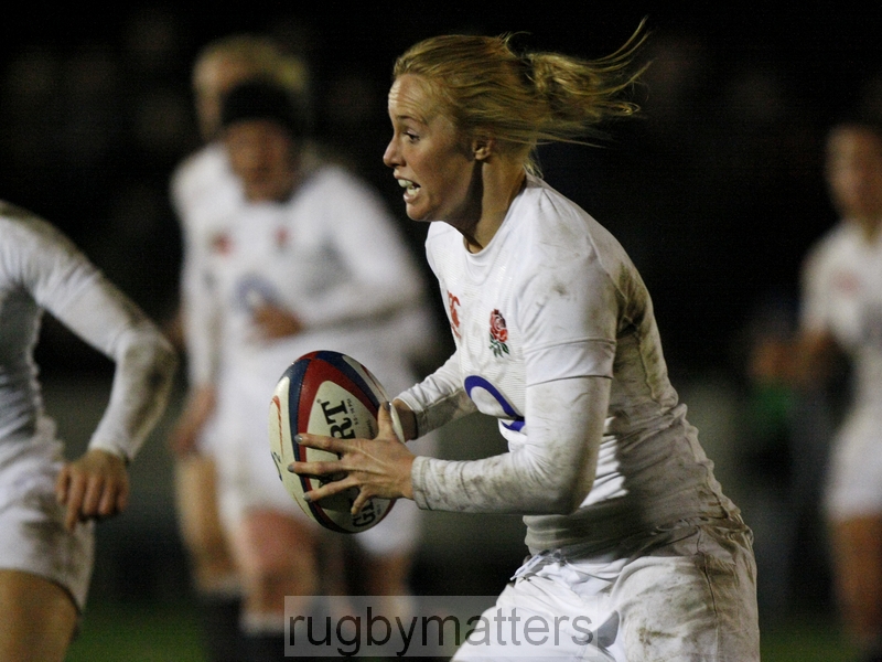 Michaela Staniford in action; England v New Zealand in Autumn International Series at Esher RFC, 23rd November 2012.