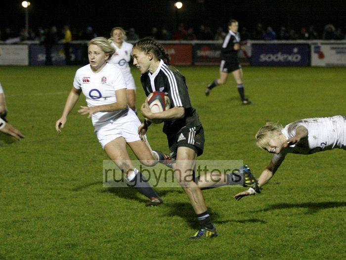 Selica Winiata in action. England v New Zealand in Autumn International Series at Army Rugby Stadium, Aldershot, 27th November 2012.