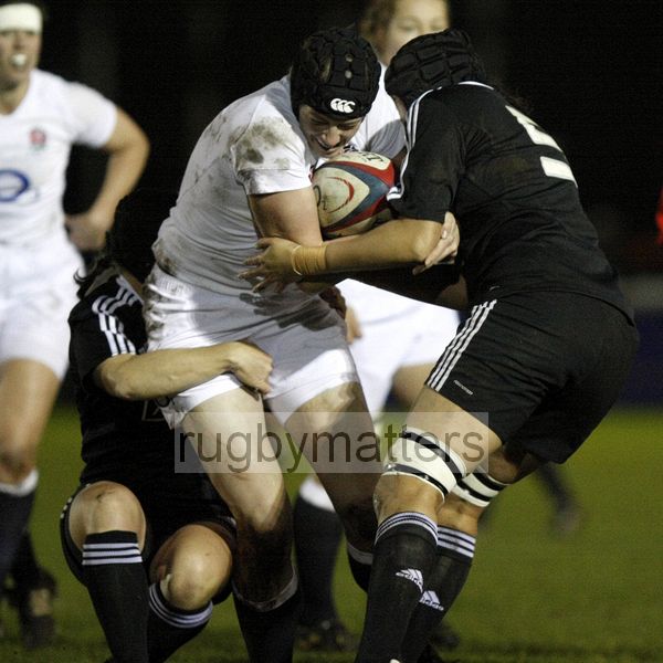 Emily Braund takes the ball into contact. England v New Zealand in Autumn International Series at Army Rugby Stadium, Aldershot, 27th November 2012.