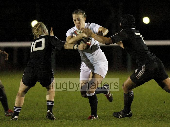 Katy McLean takes the ball into contact. England v New Zealand in Autumn International Series at Army Rugby Stadium, Aldershot, 27th November 2012.