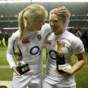 Michaela Staniford - IRB Female Player of the Year and Heather Fisher - Player of the Match. England v New Zealand in Autumn International Series at Twickenham, England on 1st December 2012.