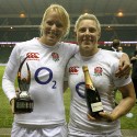 Michaela Staniford - IRB Female Player of the Year and Heather Fisher - Player of the Match.  England v New Zealand in Autumn International Series at Twickenham, England on 1st December 2012.