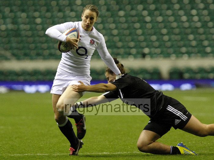 Kat Merchant charges for the line. England v New Zealand in Autumn International Series at Twickenham, England on 1st December 2012.