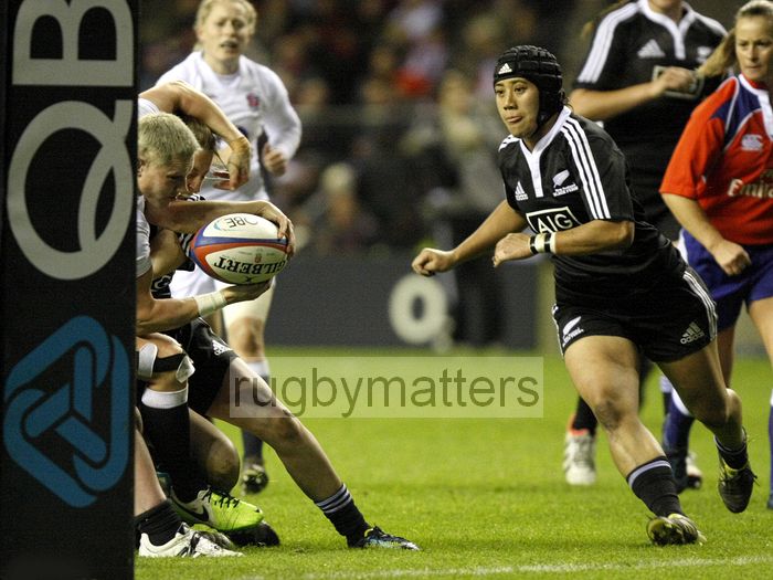 Heather Fisher gets stopped before the line. England v New Zealand in Autumn International Series at Twickenham, England on 1st December 2012.