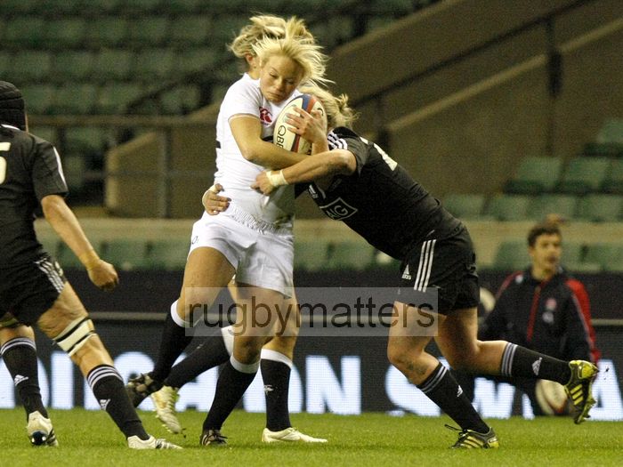 Fran Matthews tackled. England v New Zealand in Autumn International Series at Twickenham, England on 1st December 2012.