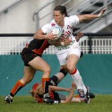 Kat Merchant in action for England. FIRA-AER Womens Grand Prix 7s at Stadium Municipal,  Brive, 1st June 2013.