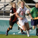 Michaela Staniford in action for England. FIRA-AER Womens Grand Prix 7s at Stadium Municipal,  Brive, 1st June 2013.