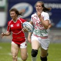 Emily Scarratt in action for England. FIRA-AER Womens Grand Prix 7s at Stadium Municipal,  Brive, 1st June 2013.