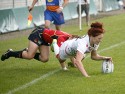Jo Watmore in action for England. FIRA-AER Womens Grand Prix 7s at Stadium Municipal,  Brive, 2nd June 2013.