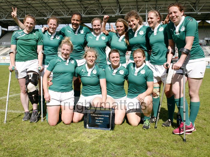 Ireland after winning the Plate Final. FIRA-AER Womens Grand Prix 7s at Stadium Municipal,  Brive, 2nd June 2013.