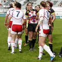 England and Russia shake hands after the Cup Final match. FIRA-AER Womens Grand Prix 7s at Stadium Municipal,  Brive, 2nd June 2013.