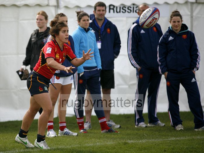 Patricia Garcia in action for Spain. Womens International Invitational tournament at the Marriott London Sevens. At Cardinal Vaughan and Twickenham Stadium, Whitton Road, Twickenham. On 12th May 2013.