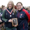 Claire Purdy and the U15 Runners Up Captain. St George's Day Festival at Grasshoppers RFC, MacFarlane Lane (Off Syon Lane) Osterley Middlesex on 21st April 2013.
