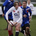 Meg Goddard in action. U20 England Women v U20 France Women at Esher RFC, Molesey Road, Hersham, Surrey. 23rd February 2013, KO 1400.