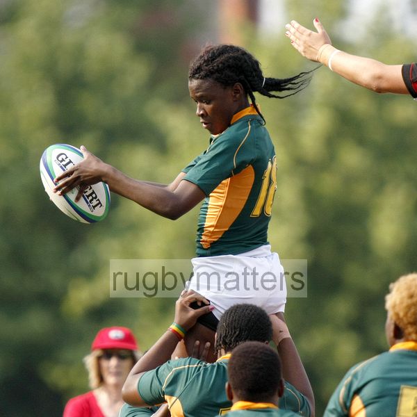 Mymoena Gamiet secures possession from a lineout. Canada v South Africa in the U20's Nations Cup, Trent College, Derby Road, Long Eaton, Nottingham, 17th July 2013, kick off 1700.