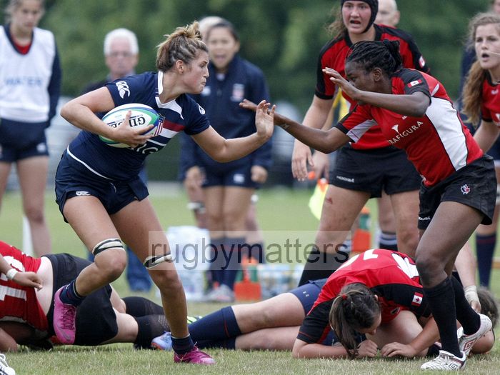 Megan Pinson in action. Canada v USA in the U20's Nations Cup Final, Trent College, Derby Road, Long Eaton, Nottingham, 21st July 2013, kick off 1700.