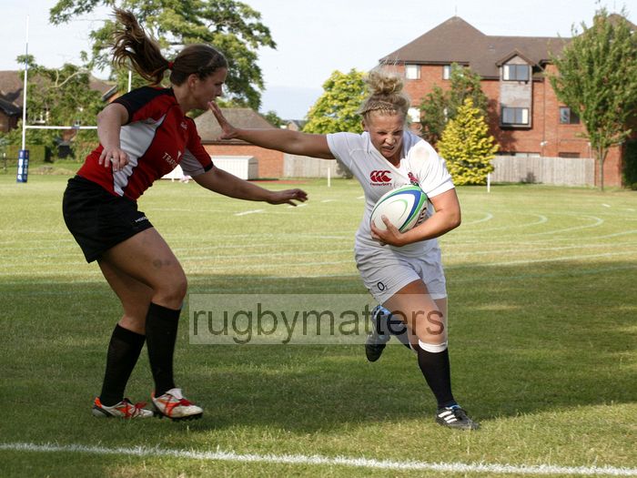 Lauren Chenoweth charges to the line to score a try. England v Canada in the U20's Nations Cup, Trent College, Derby Road, Long Eaton, Nottingham, 14th July 2013, kick off 1700.