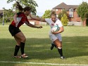 Lauren Chenoweth charges to the line to score a try. England v Canada in the U20's Nations Cup, Trent College, Derby Road, Long Eaton, Nottingham, 14th July 2013, kick off 1700.