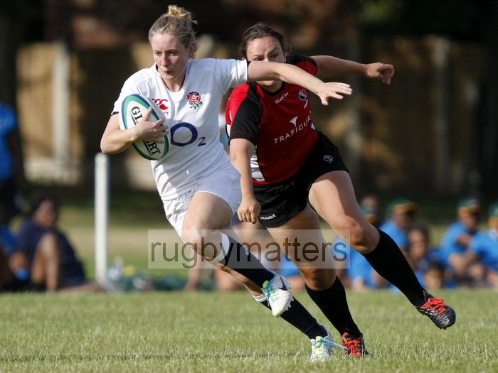 Rosie Kells in action. England v Canada in the U20's Nations Cup, Trent College, Derby Road, Long Eaton, Nottingham, 14th July 2013, kick off 1700.