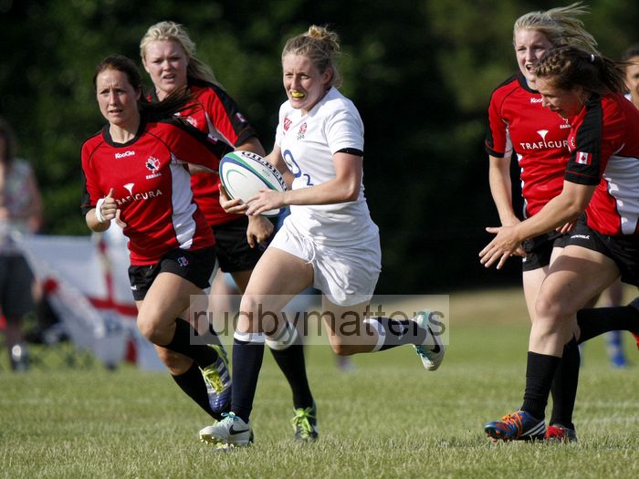 Rosie Kells in action. England v Canada in the U20's Nations Cup, Trent College, Derby Road, Long Eaton, Nottingham, 14th July 2013, kick off 1700.