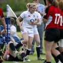 Rosie Kells after scoring a try. England v Canada in the U20's Nations Cup, Trent College, Derby Road, Long Eaton, Nottingham, 14th July 2013, kick off 1700.