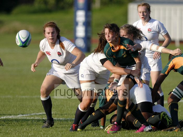 Tayla Kingsey gets the ball away from the back of a ruck. England v South Africa in the U20's Nations Cup, Trent College, Derby Road, Long Eaton, Nottingham, 11th July 2013, kick off 1900.