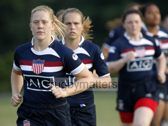 Elizabeth Cairns leads the USA out for the match. England v USA in the U20's Nations Cup, Trent College, Derby Road, Long Eaton, Nottingham, 17th July 2013, kick off 1900.