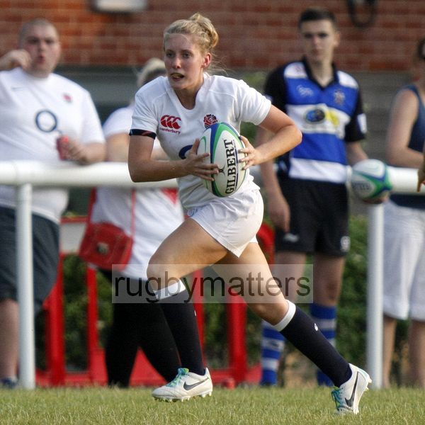 Rosie Kells in action. England v USA in the U20's Nations Cup, Trent College, Derby Road, Long Eaton, Nottingham, 17th July 2013, kick off 1900.