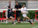 Holly Molesworth races to the line to score a try. England v USA in the U20's Nations Cup, Trent College, Derby Road, Long Eaton, Nottingham, 17th July 2013, kick off 1900.