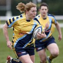 Karen Jones on the charge. Wasps v Worcester at Twyford Avenue Sports Ground, Twyford Avenue, Acton, London on 28th April 2013 KO 1500.