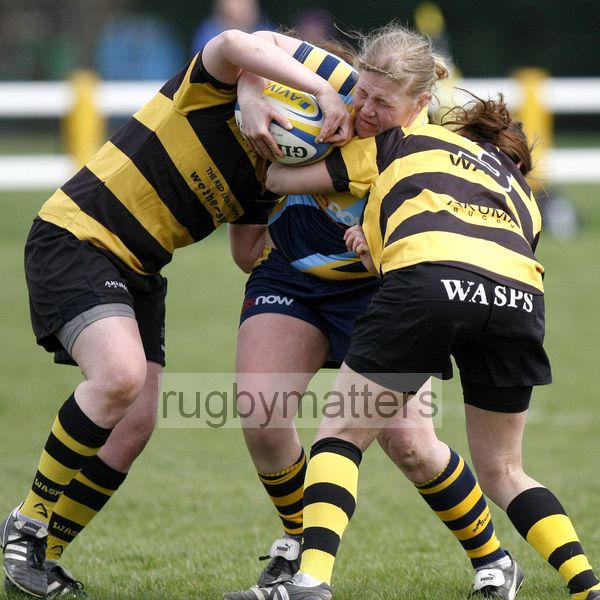 Pippa Crews takes on the Wasps defence. Wasps v Worcester at Twyford Avenue Sports Ground, Twyford Avenue, Acton, London on 28th April 2013 KO 1500.