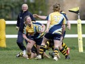 Pippa Crews celebrates scoring the fifth try for Worcester, ensuring a bonus point win and securing the Premier League title. Wasps v Worcester at Twyford Avenue Sports Ground, Twyford Avenue, Acton, London on 28th April 2013 KO 1500.