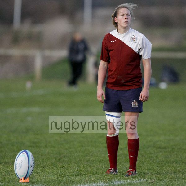 Amber Reed prepares to kick a penalty. Worcester v Bristol at Sixways, Worcester on 9th December 2012.