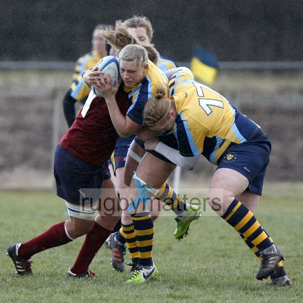 Heather Fisher tackled by Amber Reed. Worcester v Bristol at Sixways, Worcester on 9th December 2012.