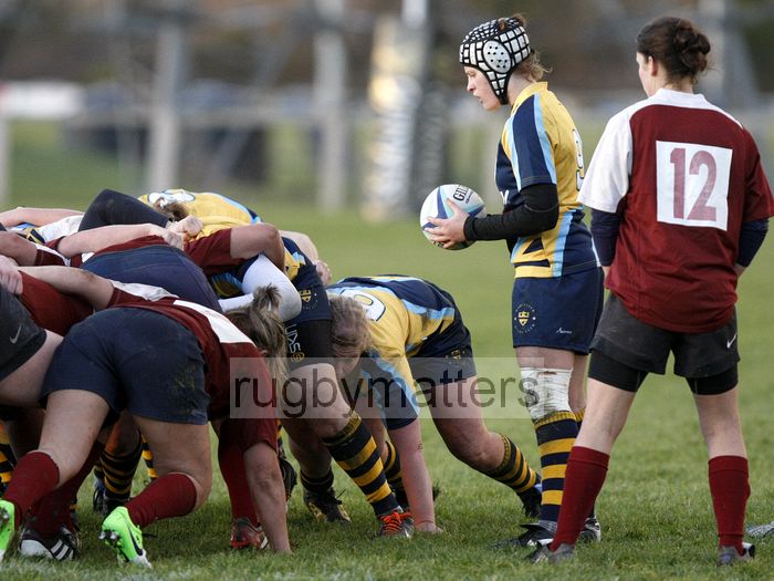 Bianca Blackburn about to put the ball into a scrum. Worcester v Bristol at Sixways, Worcester on 9th December 2012.