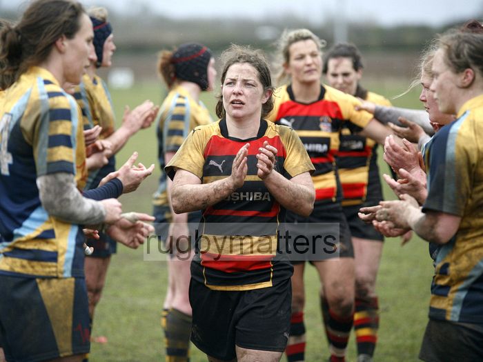 Emma Croker leads her team from the pitch. Worcester v Richmond at Sixways, Pershore Lane, Hindlip, Worcester on 7th April 2013 KO 1430.