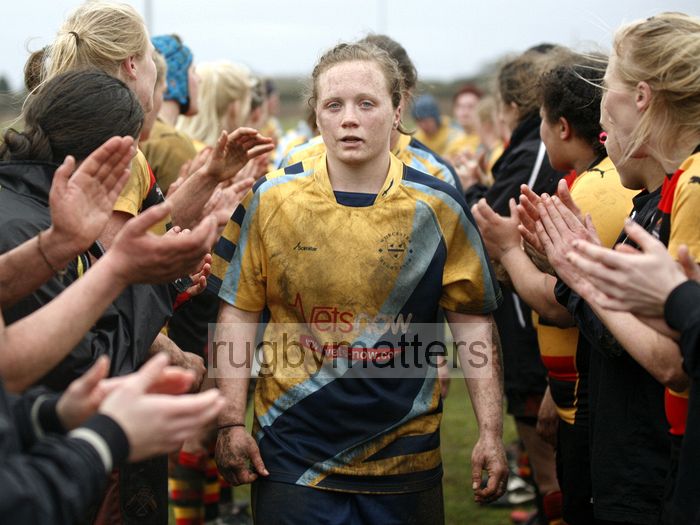 Jenny Mills leads her team from the pitch. Worcester v Richmond at Sixways, Pershore Lane, Hindlip, Worcester on 7th April 2013 KO 1430.
