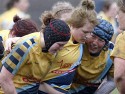 Laura Keates, Louise Dennis and Rocky Clark ready for a scrum. Worcester v Richmond at Sixways, Pershore Lane, Hindlip, Worcester on 7th April 2013 KO 1430.