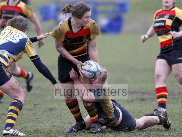 Becky Essex tackled. Worcester v Richmond at Sixways, Pershore Lane, Hindlip, Worcester on 7th April 2013 KO 1430.