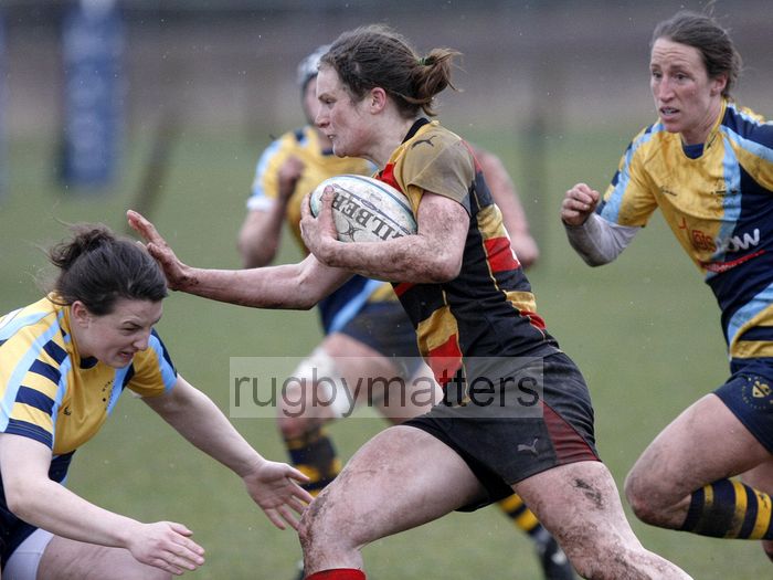 Becky Essex on the charge. Worcester v Richmond at Sixways, Pershore Lane, Hindlip, Worcester on 7th April 2013 KO 1430.