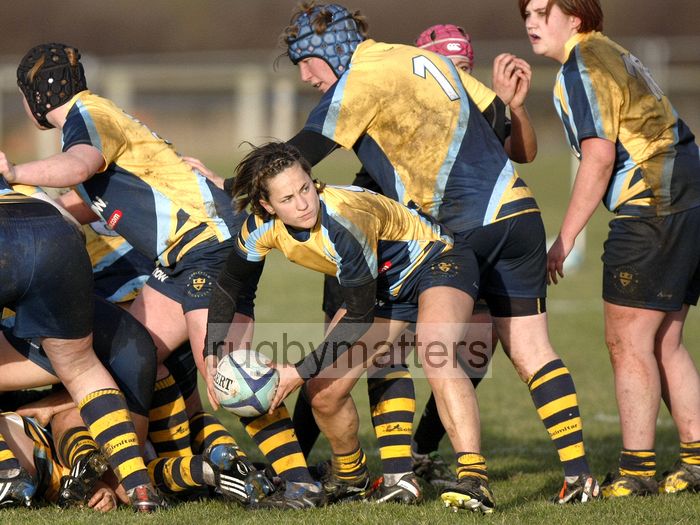 Sarah Guest clears the ball out of the back of a ruck. Worcester v Thurrock T-Birds at Sixways, Worcester on 16th December 2012.