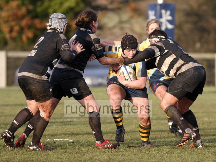 Laura Keates tackled. Worcester v Thurrock T-Birds at Sixways, Worcester on 16th December 2012.