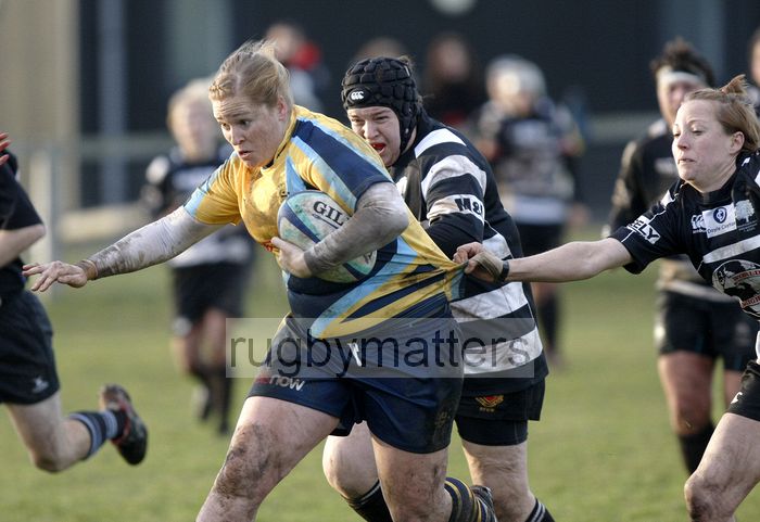 Darel Poole breaks through attempted tackle on her way to score a try. Worcester v Thurrock T-Birds at Sixways, Worcester on 16th December 2012.