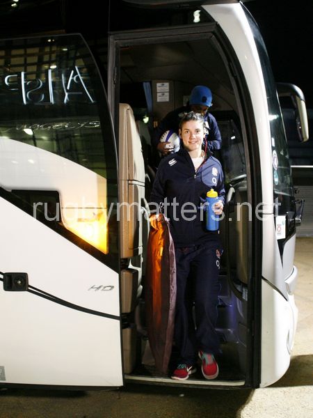 Sarah Hunter as England arrive. France Women v England Women in the Six Nations 2014 at Stade des Alpes, Grenoble, France on Saturday 1st February 2014, kick off 2055