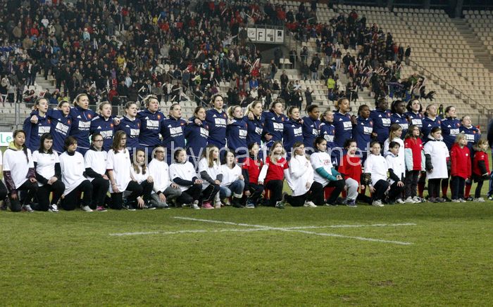 Anthems. France Women v England Women in the Six Nations 2014 at Stade des Alpes, Grenoble, France on Saturday 1st February 2014, kick off 2055